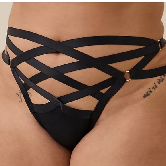 PLUS Caged Satin-Feeling Tanga Panty - Picture 1 of 11